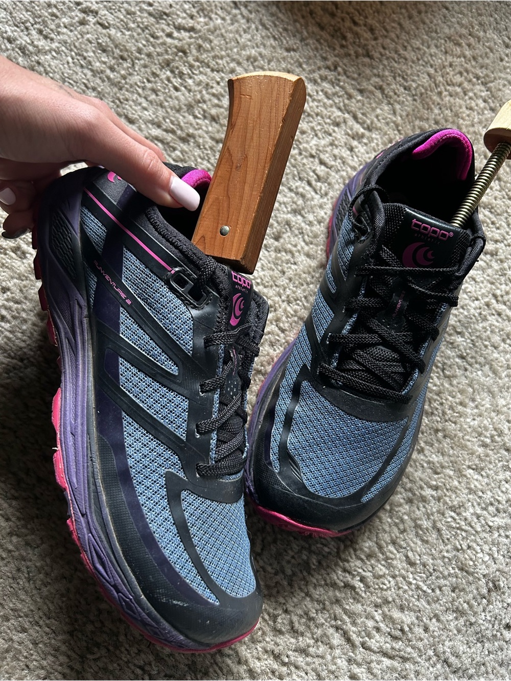 Women's Blue and Pink Athletic Trail Sneakers